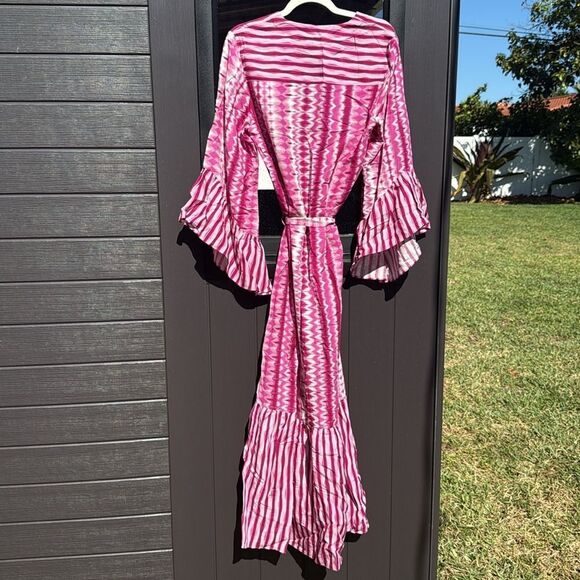 Pink and White Striped Kaftan Dress - Valerie Khalfon Size 42 - NEW - Picture 6 of 6